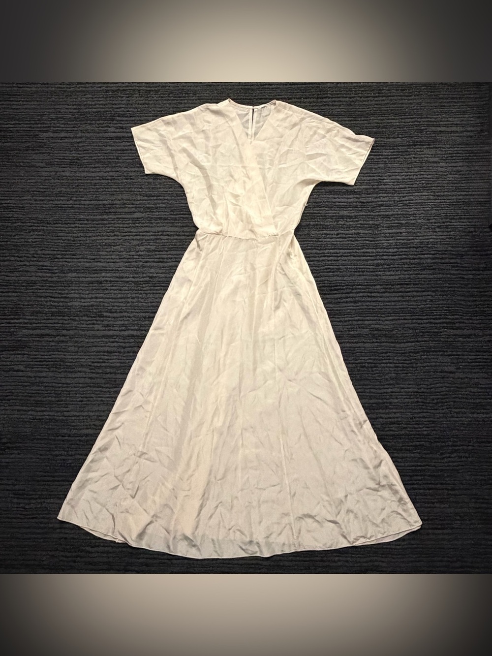 Pomandére surplice keyhole back short sleeve silk maxi dress